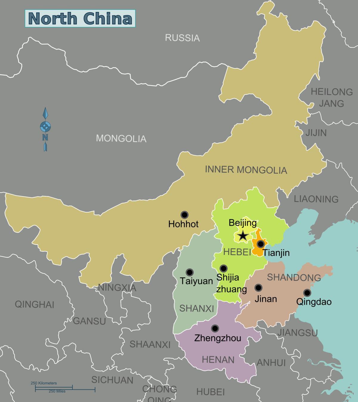 քարտեզ Հյուսիսային Չինաստանի