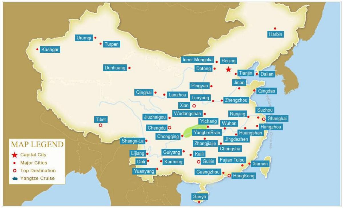 Քարտեզ Չինաստանի քաղաքների հետ